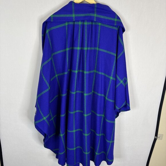 Vintage Avoca Collection Pure New Wool Blue Green Windowpane Wrap Shawl Ireland - Picture 5 of 6